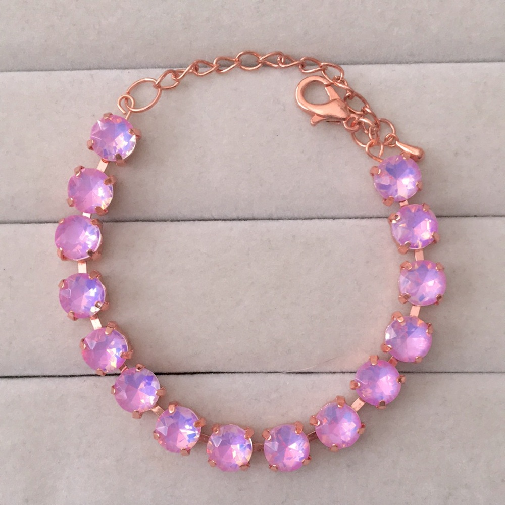 Pink-Purple Opal Aurora Borealis + Rose Gold Crystal Tennis Bracelet - Picture 6 of 10